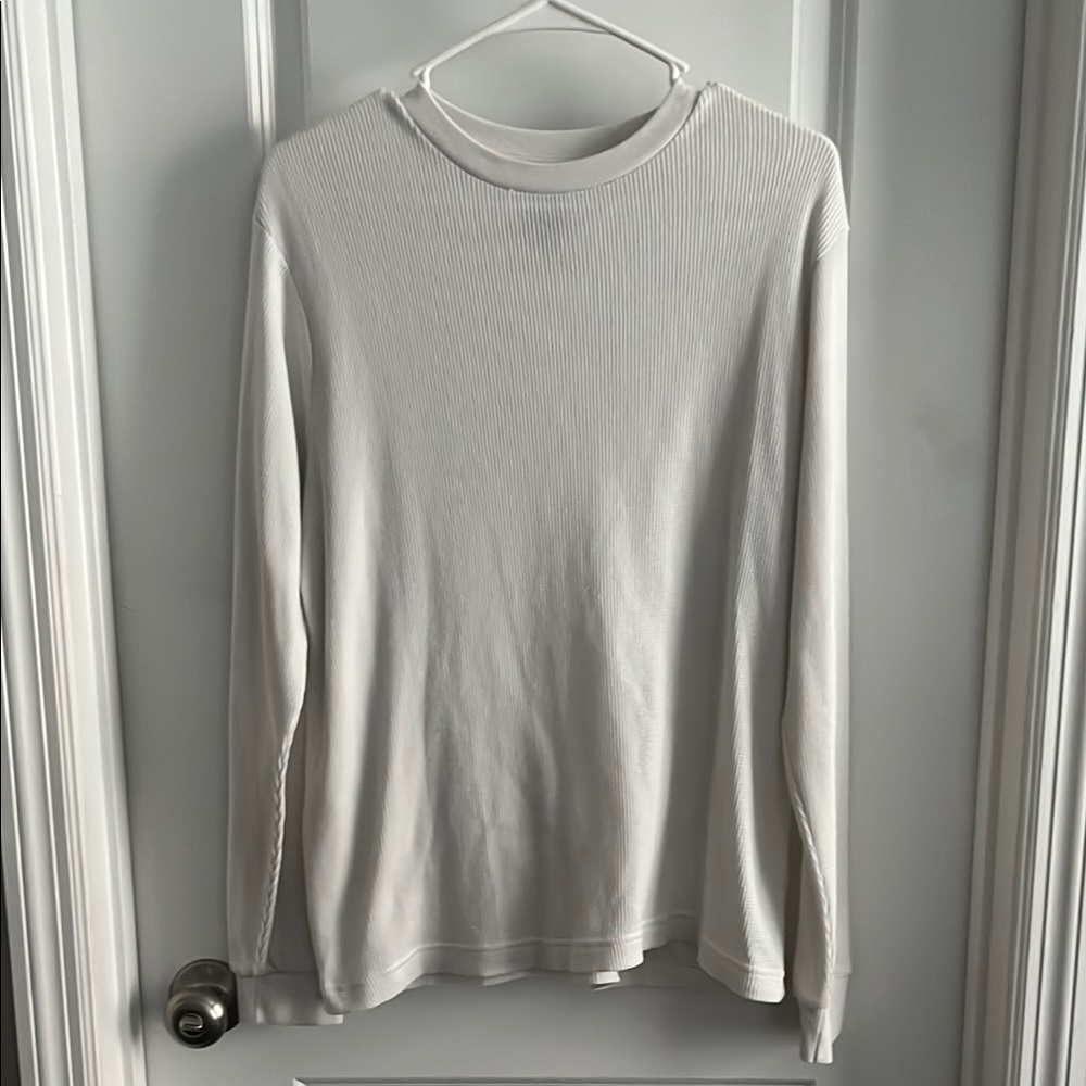 White Long Sleeve Waffle Knit Top